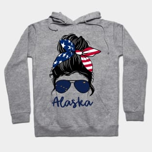 Alaska girl Messy bun , American Girl , Alaska Flag Hoodie